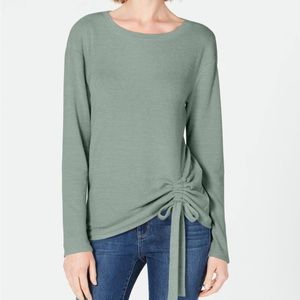INC International Concepts Ruched tie front pullover Sweater Sage Green S NWT